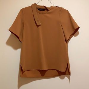 Zara Mustard yellow short sleeve blouse